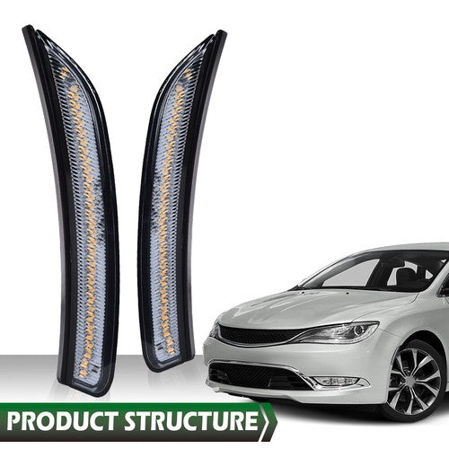 Solid Spare Smoke Lens LED Front Side Marker Lights Fit For 15-17 Chrysler 200 Left+Right