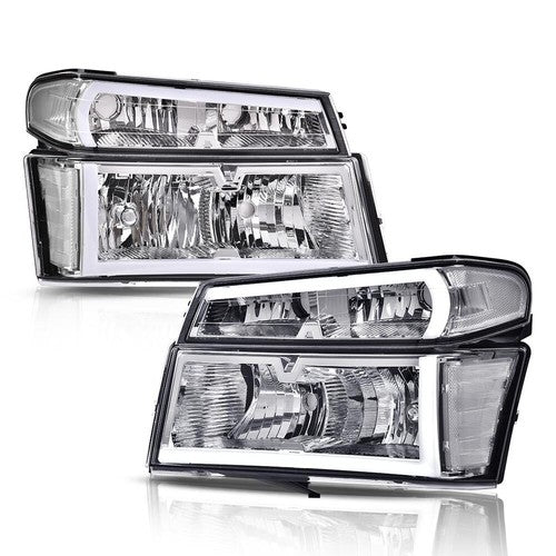 Solid Spare Fit For 04-12 Chevy Colorado GMC Canyon LED Tube Headlights Bumper Lamps Chrome