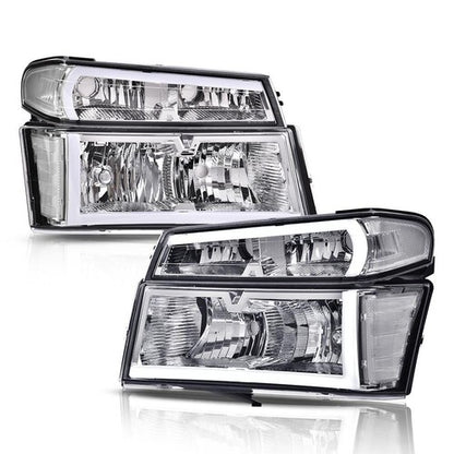 Solid Spare Fit For 04-12 Chevy Colorado GMC Canyon LED Tube Headlights Bumper Lamps Chrome