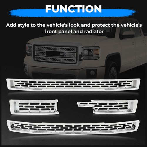 Solid Spare For GMC Sierra 1500 2014-2015 GI123 Chrome Grille Insert Mesh Grill Overlay Trim