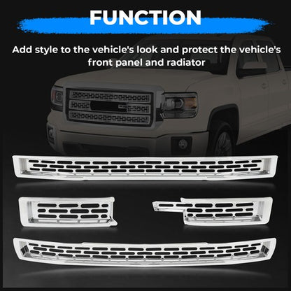 Solid Spare For GMC Sierra 1500 2014-2015 GI123 Chrome Grille Insert Mesh Grill Overlay Trim