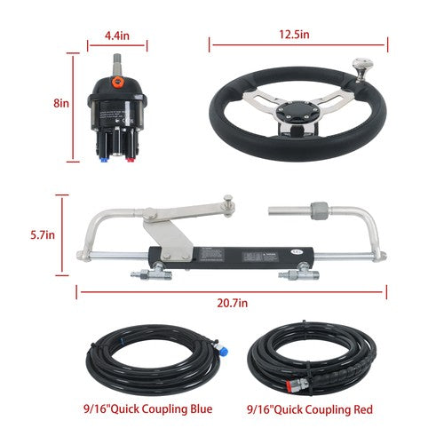 Solid Spare 90HP Hydraulic Outboard Steering Kit 20ft Boat Marine System For Single Station