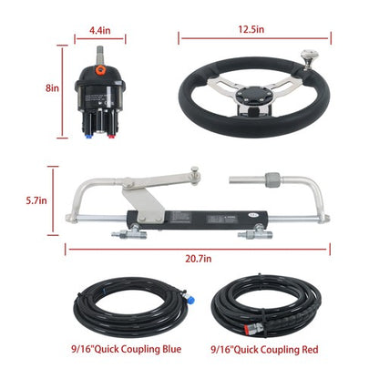 Solid Spare 90HP Hydraulic Outboard Steering Kit 20ft Boat Marine System For Single Station