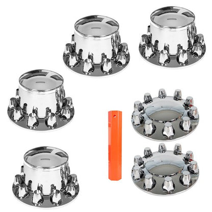 Solid Spare Semi Truck Rear & Front Chrome Wheel Axle Cover Hub Cap 33mm Lug Nuts Thread-On