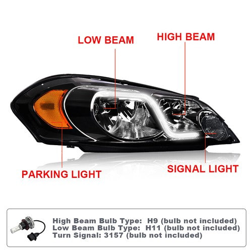 Solid Spare Fit For 2006-2013 Chevy Impala/06-07 Monte Carlo Chrome LED DRL Headlights Lamps