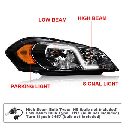 Solid Spare Fit For 2006-2013 Chevy Impala/06-07 Monte Carlo Chrome LED DRL Headlights Lamps