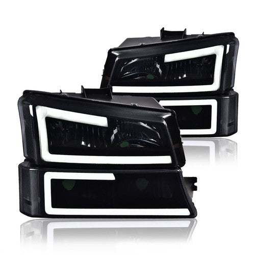 Solid Spare Smoke Headlights Bumper Lamps Fit For 03-07 Chevy Silverado Avalanche w/ LED DRL