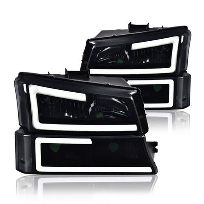 Solid Spare Smoke Headlights Bumper Lamps Fit For 03-07 Chevy Silverado Avalanche w/ LED DRL