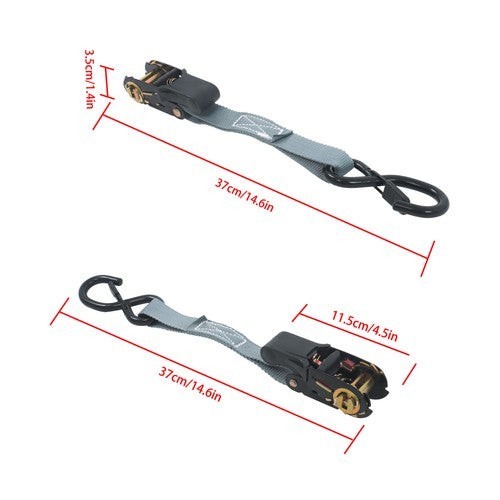 Solid Spare 4 Pack Ratchet Strap Polyester Gray 2200lbs 1in*15ft S Hook 36' Stretch Cord*2