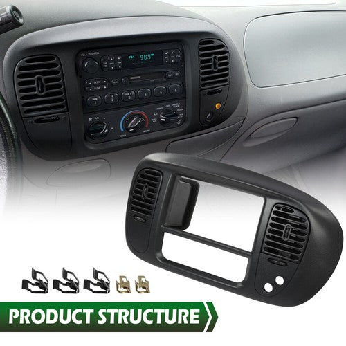 Solid Spare Fit For 97-03 Ford F150 Expedition Black Center Dash Radio Bezel w/ Air Vent