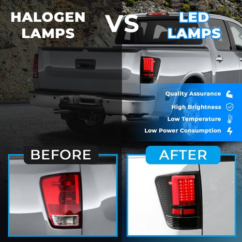 Solid Spare Black Fits 2004-2015 Titan LED Tube Tail Lights Brake Lamps Left+Right 04-15
