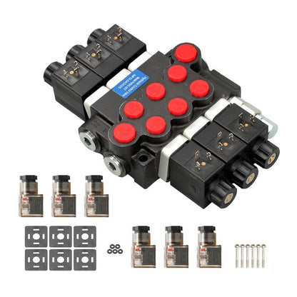 Solid Spare Double Acting 3600 PSI 3 Spool Solenoid 12V DC Hydraulic Control Valve 13 GPM