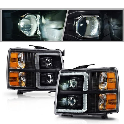 Solid Spare LED DRL Projector Headlights Black Fit For 07-13 Chevy Silverado 1500/2500/3500