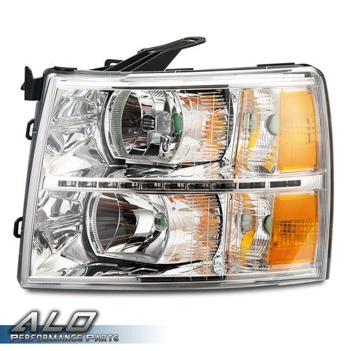 Solid Spare FIT FOR 07-14 CHEVY SILVERADO LED LIGHT DRL CHROME/AMBER CORNER HEADLIGHT