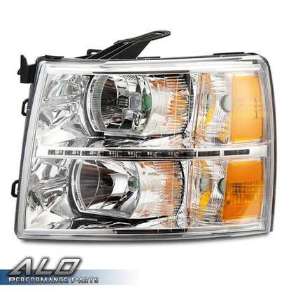 Solid Spare FIT FOR 07-14 CHEVY SILVERADO LED LIGHT DRL CHROME/AMBER CORNER HEADLIGHT