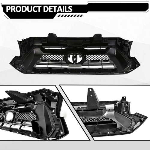 For 2012 2013 2014 2015 Toyota Tacoma Front Bumper Gloss Black Grille Grill