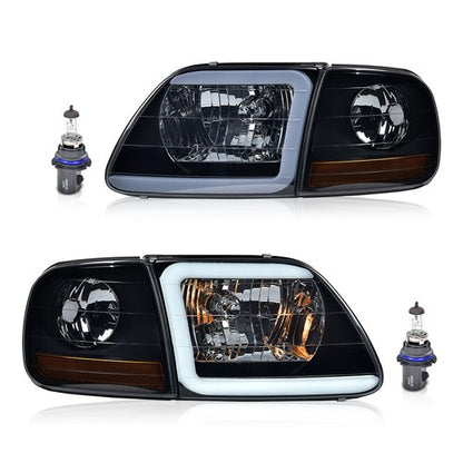 Solid Spare LED Tube Headlights & Corner Parking Lights Smoke Fit For 97-04 F150 Expedition