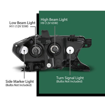 Solid Spare Fit For 2016-2023 Toyota Tacoma Black Projector Headlights Headlamps w/o LED DRL