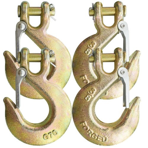 Solid Spare 4 Pack G70 3/8" Clevis Slip Hook w/ Latch Trailer Truck Transport Tow Chain Hook