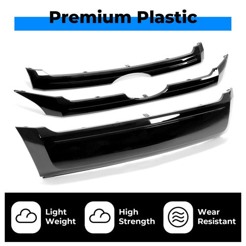 Solid Spare Fit 2011-2014 Ford Edge 3PCS Glossy Black ABS Front Bumper Grille Trim Molding