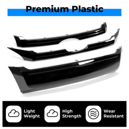 Solid Spare Fit 2011-2014 Ford Edge 3PCS Glossy Black ABS Front Bumper Grille Trim Molding
