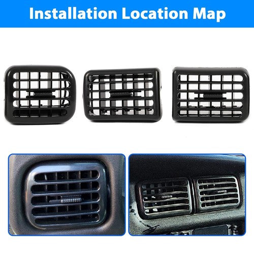 Solid Spare For 1998-2002 Dodge Ram 1500 2500 3500 3PC A/C Air Heater Dash Bezel Vents Black
