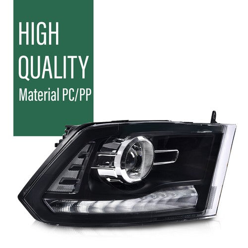 Solid Spare LED DRL Projector Headlights w/ Harness Fit For 09-18 Ram 1500 2500 3500 Black