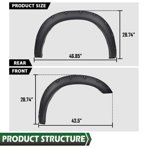 Solid Spare Fit For 2019-2024 Ram 2500 3500 Pocket Rivet Fender Flares Smooth Black
