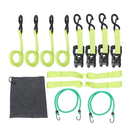 Solid Spare 4-Pack 1.6"x8' Green Ratchet Straps Kit 5,208lb Break Strength w/ Safety S Hooks