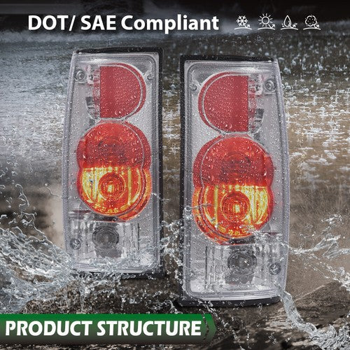 Solid Spare Fit For 1989-1995 Toyota Pickup Red/Chrome Tail Lights Brake Lamps Left+Right