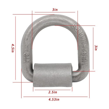 Solid Spare 4 Pack 3/4" Weld On Forged D Ring with Welding Clip 26,500lbs Fracture Strength