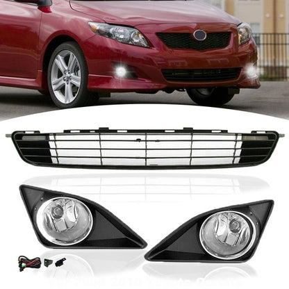 For 2009 2010 Toyota Corolla Front Bumper Lower Grille+Fog Lights Black Grill