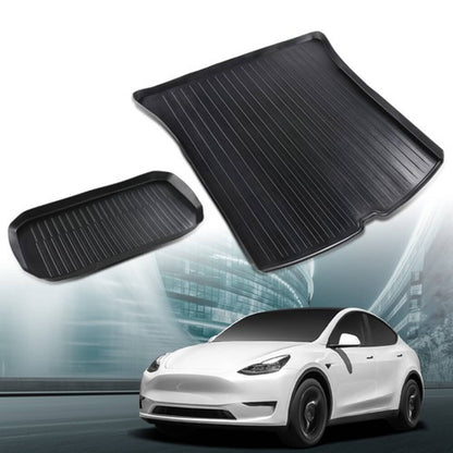 Solid Spare Fit For 20-24 Tesla Model Y TPE Front+Rear Trunk Mats Storage Cargo Liner