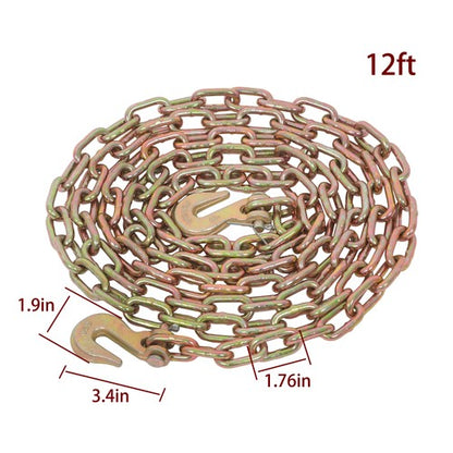 Solid Spare G70 V-Chain Large J-Hooks Flatbed Tow 1/4" 12' Truck Rollback Wrecker Carrier