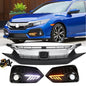 For 2016-2018 Honda Civic Si LED DRL Fog Lights Cover&Chrome Grille Grill