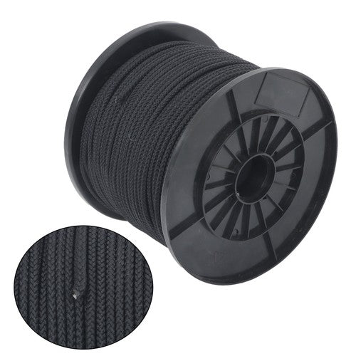 Solid Spare 3/16 inch Black Polypro Rope 500 Feet Hollow Braid Tensile Strength 750 Pounds