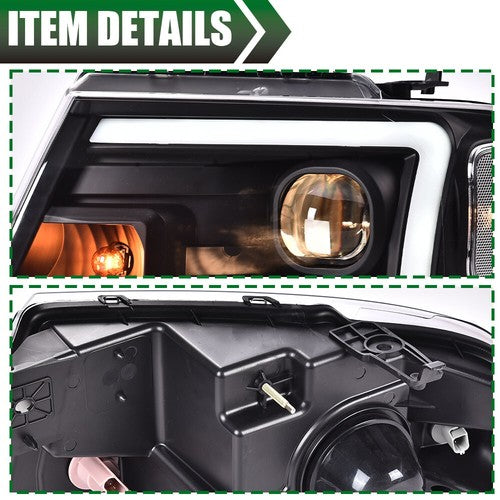 Solid Spare LED DRL Projector Headlights Black Fit For 2004-2008 Ford F-150/Lincoln Mark LT
