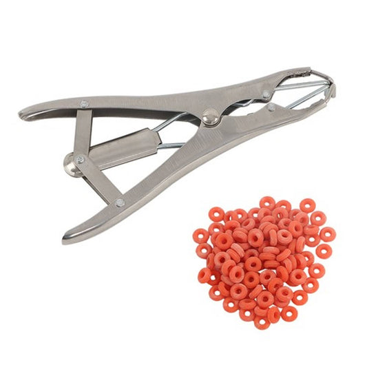 Solid Spare Castration Tail Docker Pliers And 100 Marking Rings For Pigs, Sheep, Animals