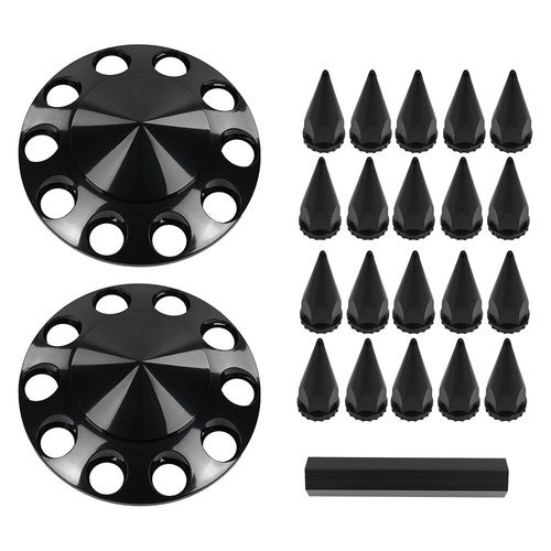 Solid Spare 2pcs Front Hub Cover For Semi Truck Wheel Cover 33mm Nut Covers Spiked Black