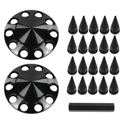 Solid Spare 2pcs Front Hub Cover For Semi Truck Wheel Cover 33mm Nut Covers Spiked Black