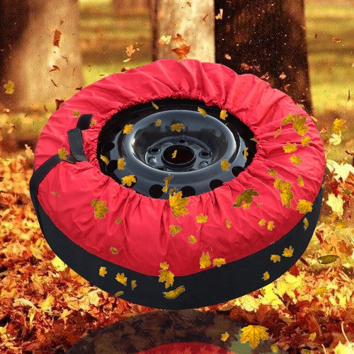 Solid Spare Car Cover New 4Pcs Tyre Cases Tyre Bags For Red 420D And Black 600D W/ Handheld