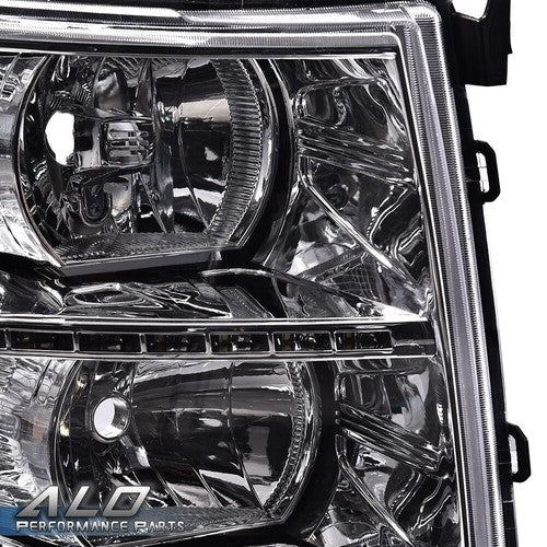 Solid Spare Fit For 07-14 Chevy Silverado 1500 2500 3500 Clear/Chrome LED DRL Headlights