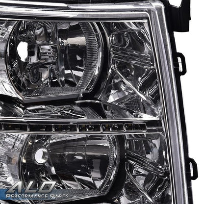 Solid Spare Fit For 07-14 Chevy Silverado 1500 2500 3500 Clear/Chrome LED DRL Headlights