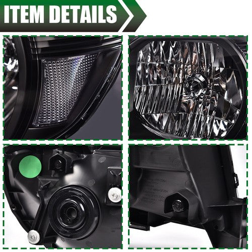 Solid Spare Headlights Left & Right Pair Set Fit For 2005-2011 Toyota Tacoma Assembly Black