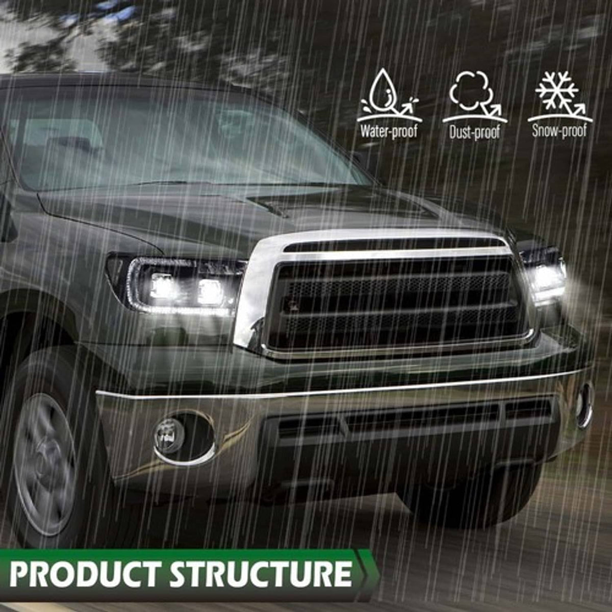 Solid Spare Fit For 2007-2013 Tundra 08-17 Sequoia Black/Clear LED Tube Projector Headlights
