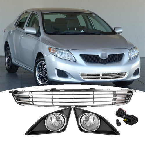 For 2009-2010 Toyota Corolla Front Bumper Fog Lights Lamps & Lower Grille Grill