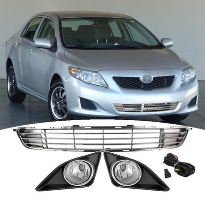 For 2009-2010 Toyota Corolla Front Bumper Fog Lights Lamps & Lower Grille Grill