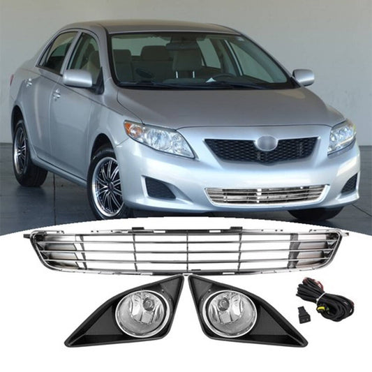 Solid Spare For 2009-2010 Toyota Corolla Front Bumper Fog Lights Lamps & Lower Grille Grill
