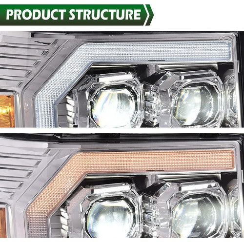 Solid Spare LED DRL Tube Projector Chrome Headlights Fit For 07-13 GMC Sierra 1500 2500HD