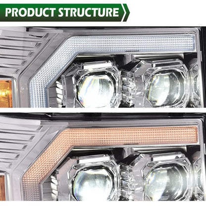 Solid Spare LED DRL Tube Projector Chrome Headlights Fit For 07-13 GMC Sierra 1500 2500HD